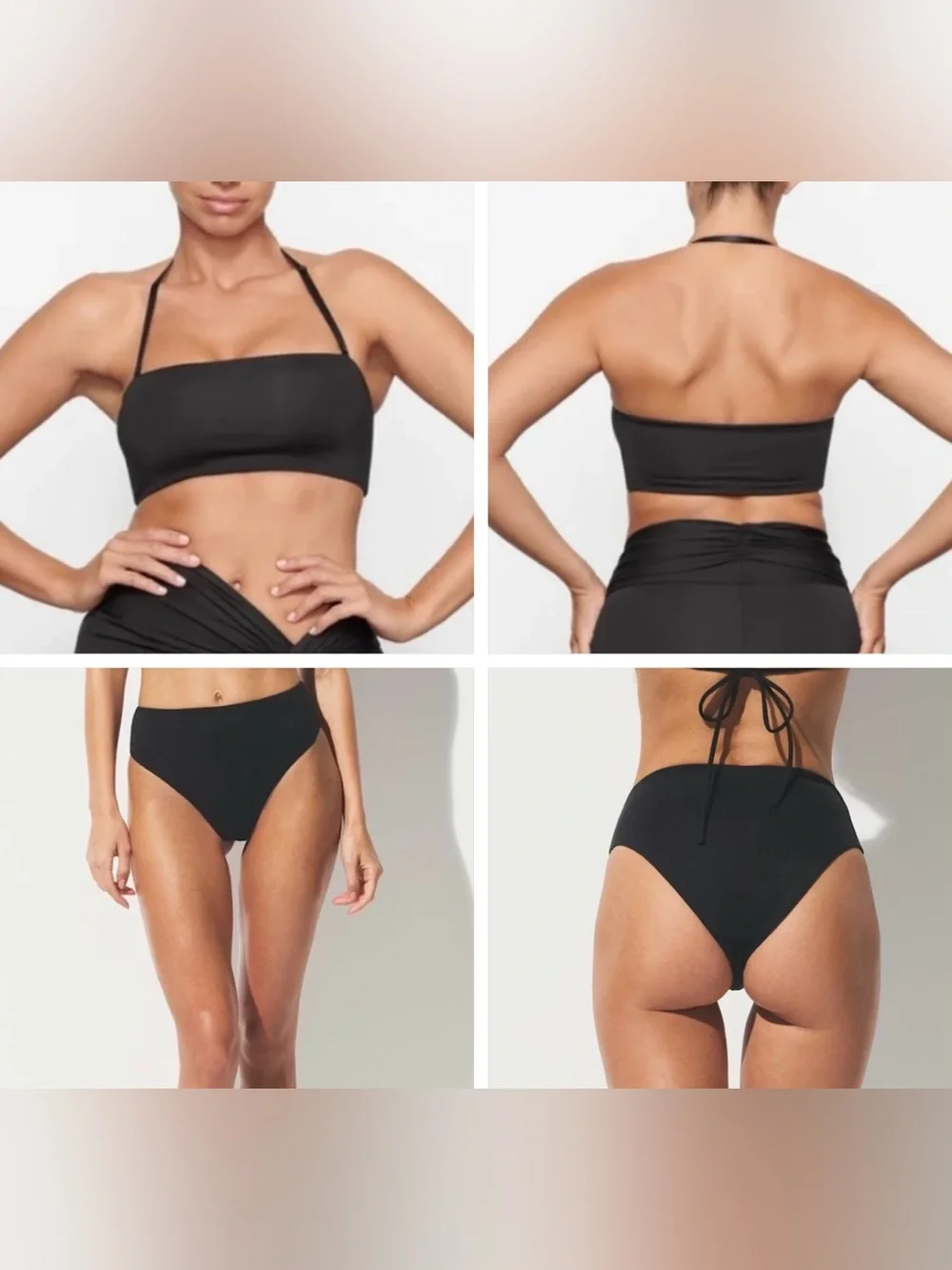 Skims NWT 2PC Onyx Bandeau Halter Bikini Top & High-Rise Bottoms Swimsuit M